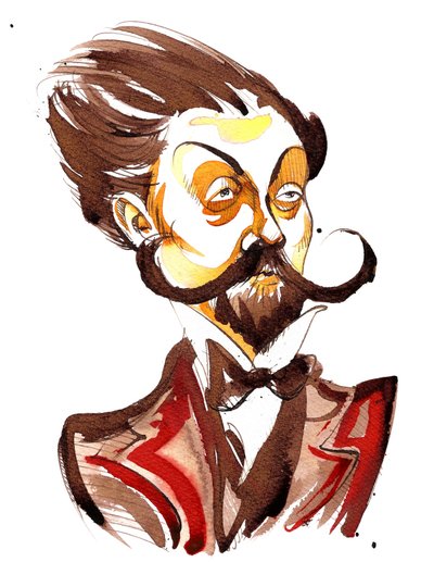 Caricatura en color de Alexander Scriabin (compositor ruso, 1872-1915) de Neale Osborne